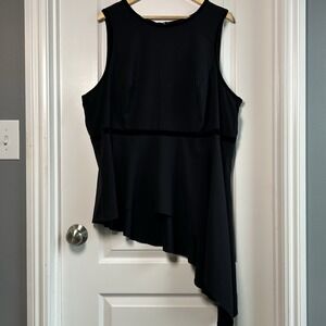 Torrid Black Asymmetric Waterfall Peplum Sleeveless Top Going Out Chic Style